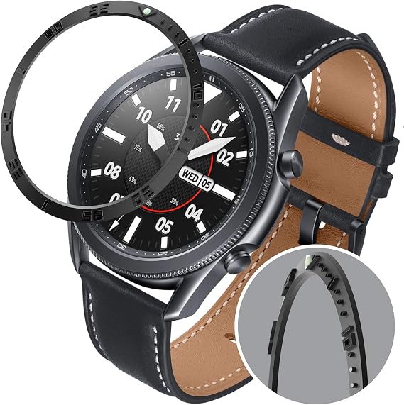 Bezel Accessories Compatible Galaxy Watch 3 45mm Bezel, Stainless Steel Bezel Ring Adhesive Cover Anti Scratch Protection Cover for Galaxy Watch 4 Classic 46mm Bezel - Black