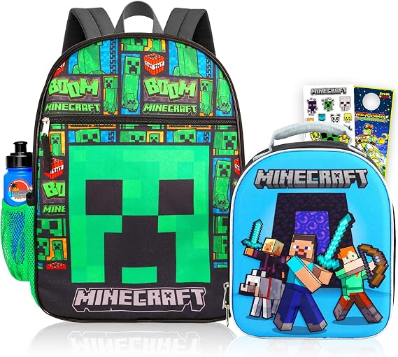Minecraft Backpack and Lunch Box Set for Boys School Bundle + More