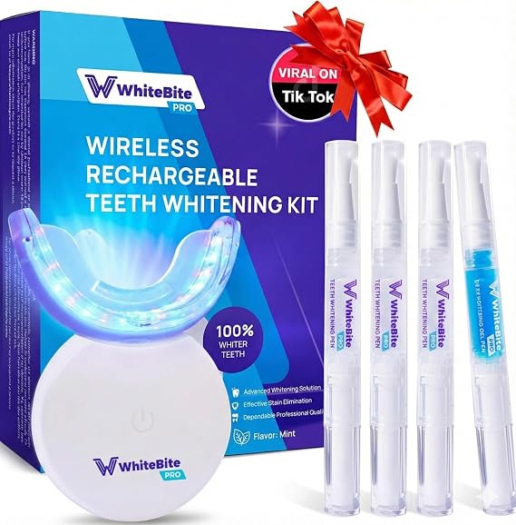 Whitebite Pro Teeth Whitening Kit for Sensitive Teeth 32X LED Light + 35% Carbamide Peroxide Gel + Remineralizing Gel | Dental-Grade Whitening at Home