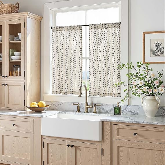 jinchan Black Boho Linen Kitchen Tier Curtains 36 Inch Rod Pocket 2 Panels