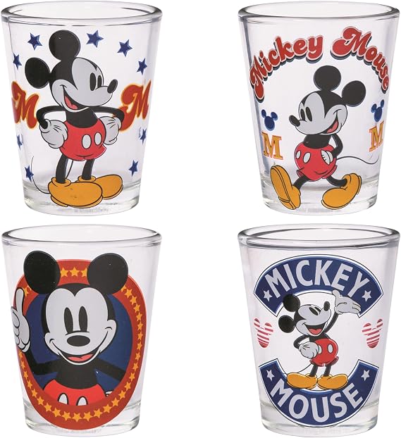 Silver Buffalo Disney Classic Mickey Mouse 4 Pack Mini Glasses, 1.5 Ounces