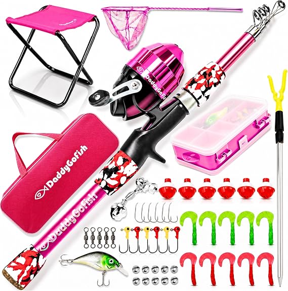 Kids Fishing Pole - Rod Reel Combo Tackle Box Starter Set - First Year Small Dock Gear Kit for Boys Girls Toddler Youth Age Beginner Little Children Junior Anglers