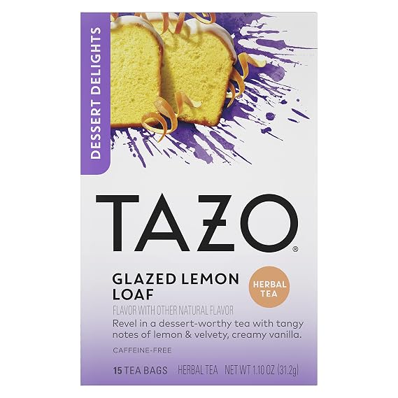 TAZO Glazed Lemon Loaf Dessert Delights Herbal Tea Bags, Caffeine Free, 15 Total Tea Bags | Glazed Lemon Loaf Herbal Tea Bags, a dessert-worthy tea with notes of lemon and velvety, creamy vanilla