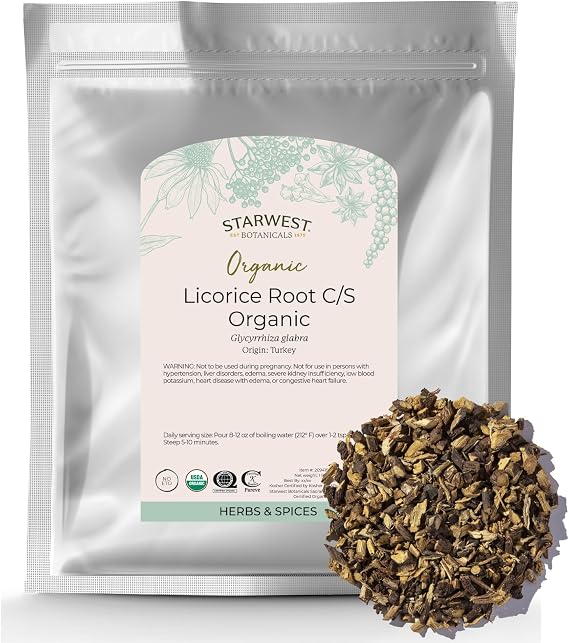 Starwest Botanicals Organic Dried Licorice Root - Herb for Loose Leaf Tea Blends, Candy, Baked Goods, Cut & Sifted, Certified Kosher, Non-GMO - Bulk 1 lb Bag