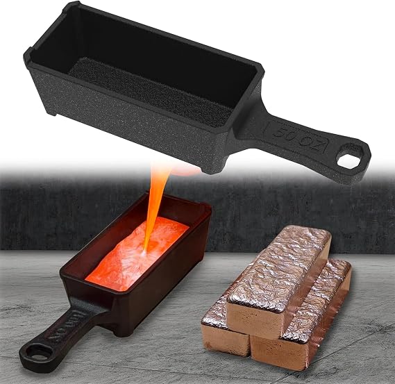 Nelyrho 50oz Troy Ounce Cast Iron Ingot Mold with Handle for Metal Casting