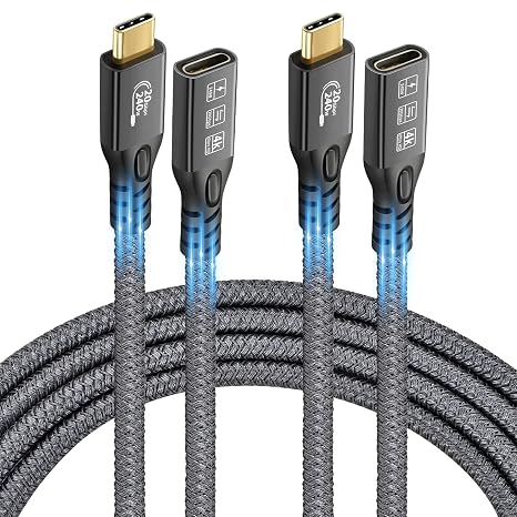 20Gbps USB C 3.2 Extension Cable, USBC 3.2 Gen2 Type-c Male to Female Extender Cable Ultra HD 4K@60Hz 240W Charging 20Gbps Data Transfer Compatible with External SSD eGPU (0.25M+0.25M)