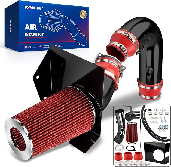 KAX 4" Cold Air Intake Kit for 1997-2003 Ford F-150 4.6/5.4L | W/Heat Shield, No MAF Port, Red Washable Air Filter, fits 1997-2004 Ford Expedition, 1997-1999 Ford F-250, Improved HP