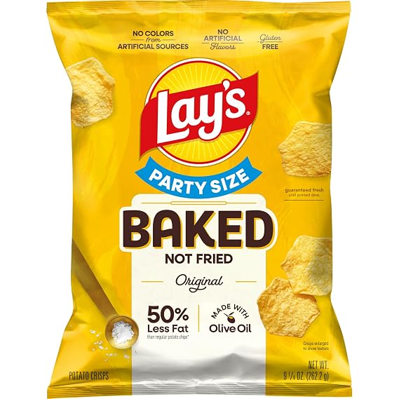 Baked Lays Potato Chips, Original, 9.25 oz Bag, 50% Less Fat, Gluten Free, No Artificial Flavors, No Colors from Artificial Sources