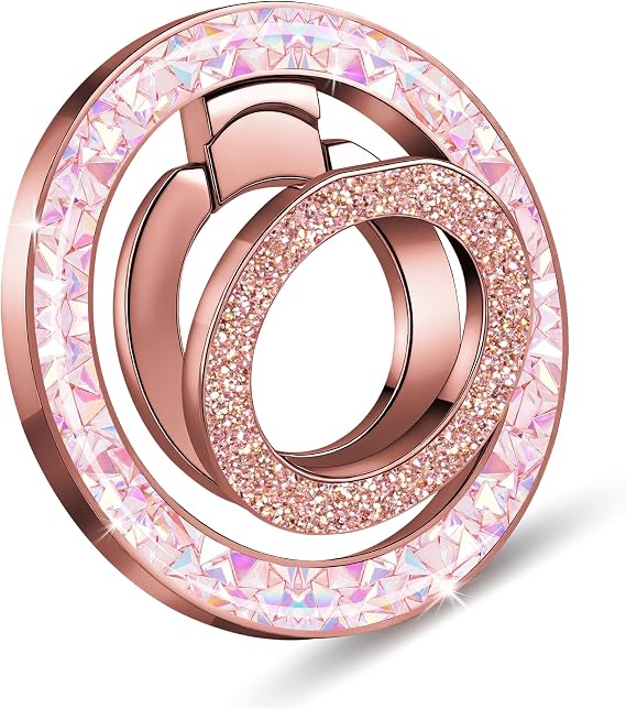 ANEWSIR for MagSafe Phone Grip Magnetic Phone Ring, for iPhone 12-17 Series, Stylish Glitter Silver Series (Glitter Rose Gold)