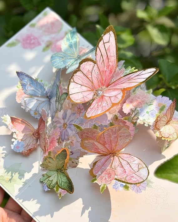 Pop-Up Card 3D Butterflies for Wife, Pink Butterflies Coloful Pop-up Cards Greeting Card for Mothers Day, Birthday, Anniversary, Wedding (Pink Colorful)