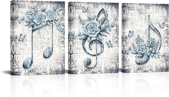 HOMEOART Music Canvas Wall Art Musical Notes Painting Music Studio Decor Pictures Framed Artwork Ready to Hang 12x16inchx3 Pieces