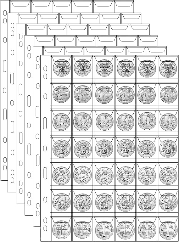 42-Pocket Coin Collection Pages for Collectors, 10 Sheets Coin Sleeves, Collector's Supplies (42 pockets x 10 sheets)