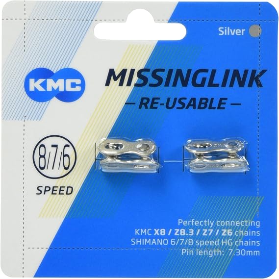 KMC X8 / Z8.3 / Z7 / Z6 Bicycle Chain Missing Link - 7.30mm Length - Silver - CL573R Silver