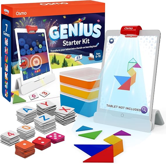Osmo - Genius Starter Kit for iPad + Family Game Night - 7 Educational Learning Games for Spelling, Math & more - Ages 6-10 - STEM Toy (Osmo iPad Base Included - )