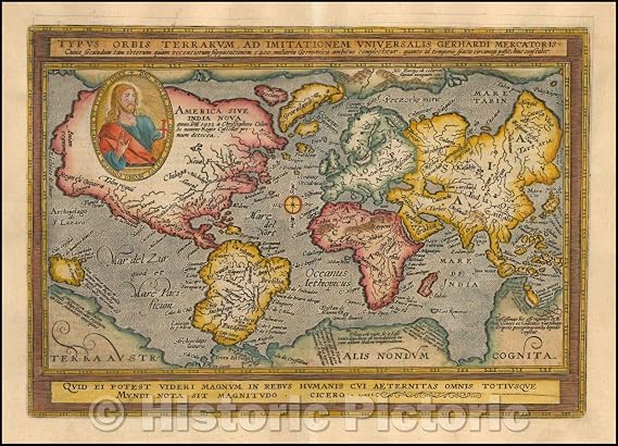 Type of the World, After Mercator - 1600s Historical Map Print - 61in x 44in