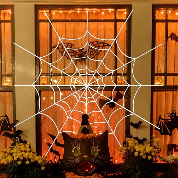 YUNAI Spider Webs Halloween Decorations Outdoor, 5ft White Fake Spider Web, Scary Haunted House Outdoor Wall Decor for Halloween Party Hanging Decorations