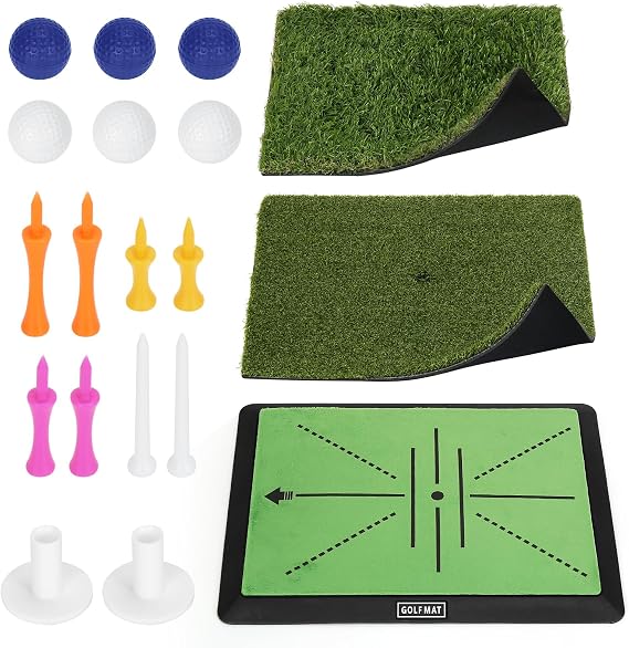 Golf Practice Mat, Flantor Golf Hitting Mat - Training & Practice Mat with 3 Replaceable Turf, Instant Swing Path Feedback, Non-Slip Base, Portable Indoor Outdoor Golf Mat for Men Women