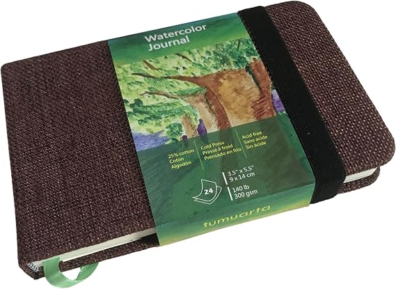 tumuarta Watercolor Journal, 3.5x5.5, 140 LB, 300 GSM, Cotton Paper, Cold Press, 24 Sheets, 48 Pages, Watercolor Paper Sketch Books for Use As Mixed Media Pad On The Go