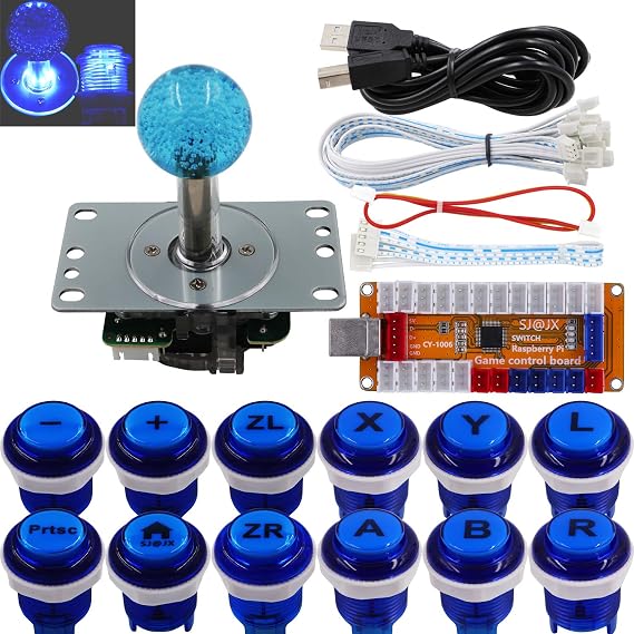 SJ@JX Arcade Game LED Controller Lamp USB Encoder Gamepad Cherry MX Microswitch Light Button 4-8way LED Joystick for Nintendo Switch PC PS3 Raspberry Pi MAME