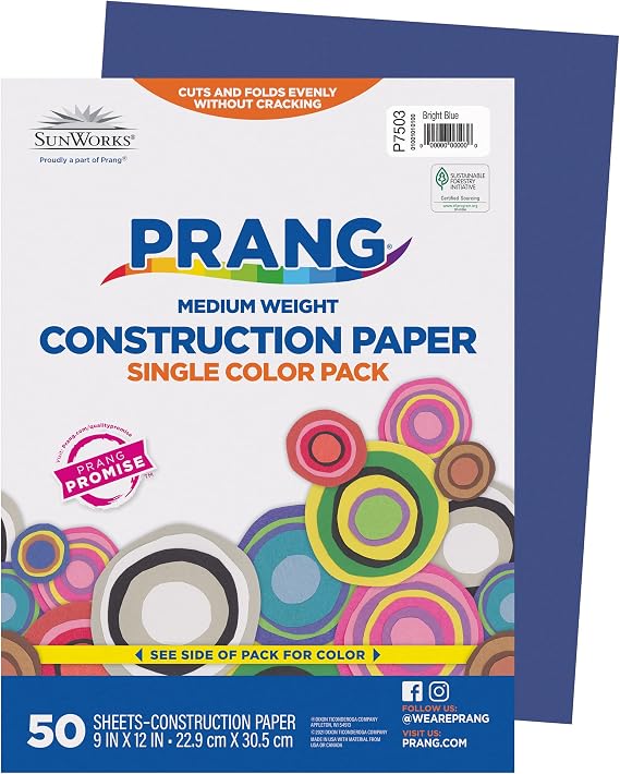 Prang (Formerly SunWorks) Construction Paper, Bright Blue, 9" x 12", 50 Sheets