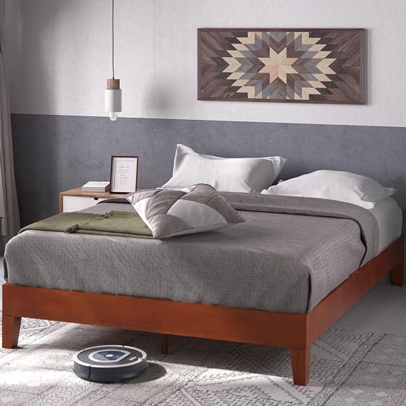 ZINUS Wen Deluxe Wooden Bed Frame 180 x 200 cm 30 cm High Solid Wood Frame Wooden Slatted Base Easy Assembly