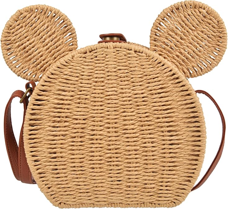 Straw Purse Mouse Ear Crossbody Bag - Women Summer Woven Handbag Rattan Bag