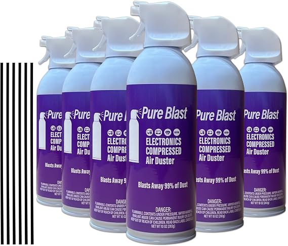Pure Blast 10oz Compressed Air Duster Can - 6 Pack for Powerful Electronics Cleaning