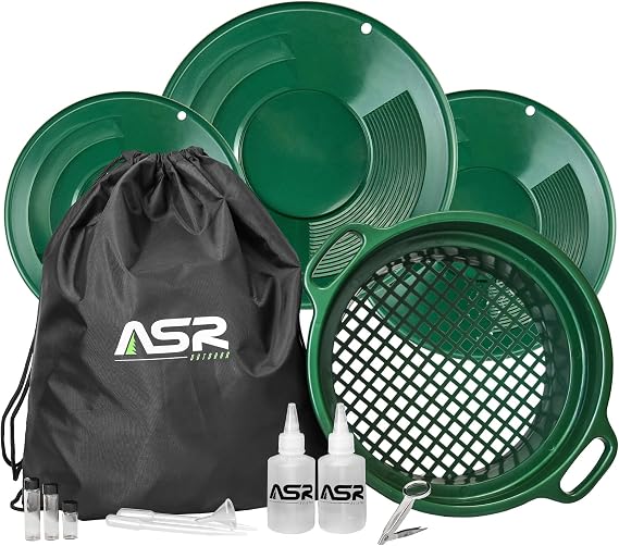 ASR Outdoor 14pc Portable Gold Panning Kit with DEEP Stackable 1/2 Classifier Screen, Drawstring Backpack Gold Prospecting Equipment