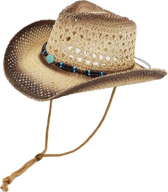 Straw Sun Cowboy Hat for Women and Men, Breathable Concert Rodeo Western Cowgirl Hat, Classic Cattleman Style