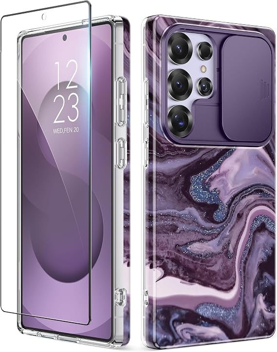 GVIEWIN for Samsung Galaxy S25 Ultra Case with Slide Camera Cover Marble
