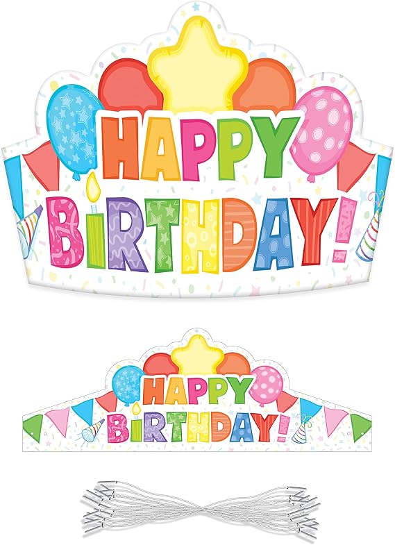 Carson Dellosa 30-Piece Birthday Crowns for Kids, Happy Birthday Party Hats for Kids, Colorful Paper Birthday Crowns for Classroom Party Supplies, Birthday Classroom Decor