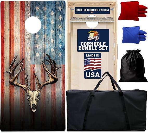 Cornhole365 Complete Cornhole Board Set - Includes Solid Wood Cornhole Board, 8 All-Weather Cornhole Bags, Portable Carrying Case & String Tote Bag Outdoor Game Bundle