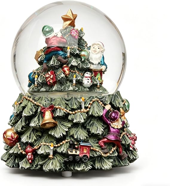 Christmas Snow Globe Music Box, 360 Rotating Christmas Tree Snow Globe with Glitter Snowfall, Holiday Home Decoration, for Girls Women