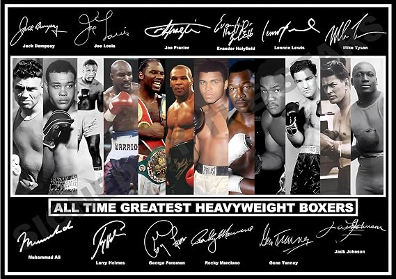 Stunning Quality All Time Greatest Heavyweight boxers Signed/Autographed Print. Boxing Muhammad Ali, Mike Tyson etc etc (A4 Print 29.7cm x 21cm)