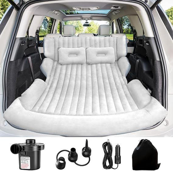AearKing SUV Air Mattress, Thickened Car Air Mattress, SUV Mattress for Truck, Double-Sided Inflatable car Bed with 2 Pillows & Air Pump, Car Camping Mattress Back Seat, Inflatable Bed for Suvs