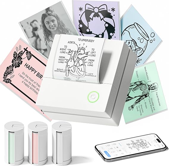Mini Sticker Printer, PM290 Sticker Maker Machine with 3 Roll Paper