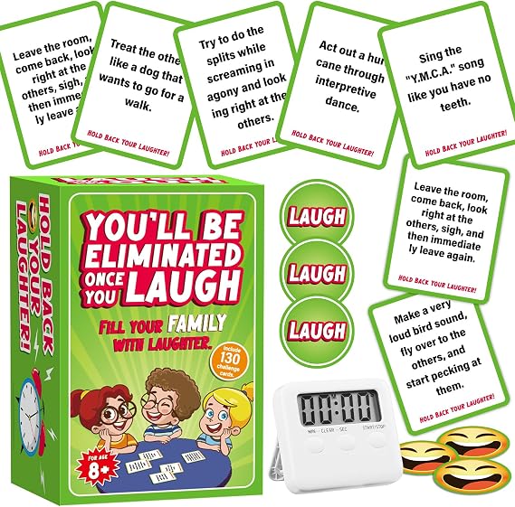 You'll Be Eliminated once You Laugh Game Funny Family Games for Kids Hilarious Charades Games for Teens Girl Boy Gifts Fun Card for Group Adults Family Game Nights Sleepover Party Supplies