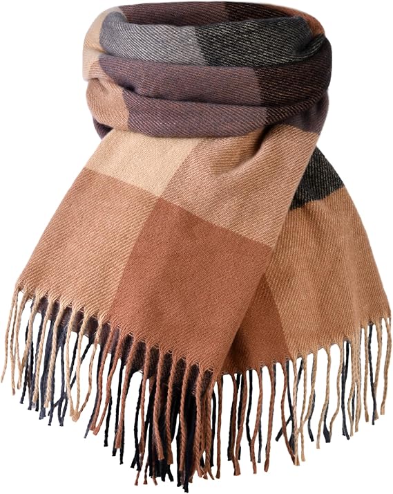 Winter Scarf for Women Plaid Scarves Oversized Tassel Shawl Wrap