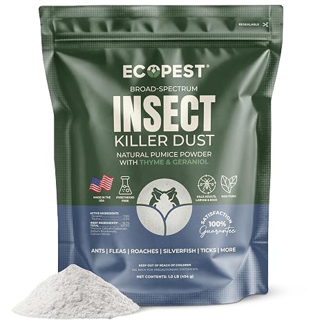 Insect & Pest Control Killer Dust, 1 lb. | Natural Pest Control Powder for Silverfish, Roaches, Ants, Ticks, and Fleas | Home Pest Powder for Indoor and Outdoor Perimeter | Low Odor and Non-Staining