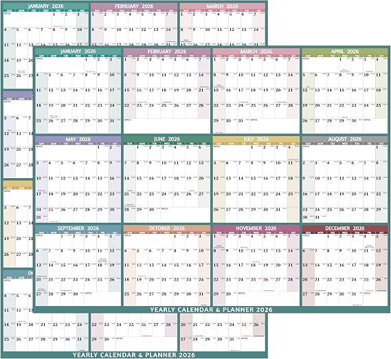 2026 Dry Erase Calendar Large Yearly Wall calendar 2026, 38.19'' x 25.2'', 2-Side Reversible Calendar 2026, Vertical/Horizontal, Jan 2026 Dec 2026, 2026 Wall Calendar with Notes, Stickers - Multi
