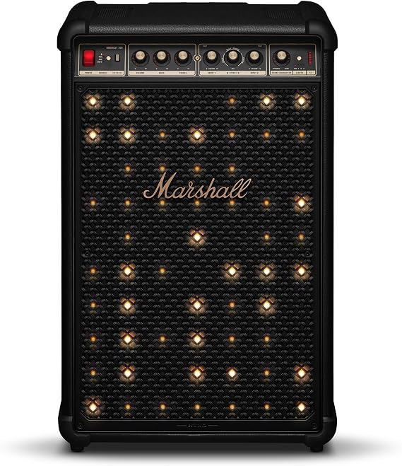 Marshall Bromley 750 Portable Wireless Party Speaker - Loud Stereo Sound with Bass and Treble Controls | Bluetooth, 3.5 mm Aux, RCA, Microphone, Instrument Inputs | LED Lights - Black and Brass