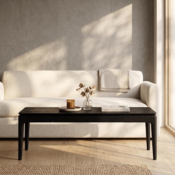 NTC Mingle Modern Wooden Rectangle Coffee Table with Hidden Drawer Waterproof & Heat Resistant, Burnt Black