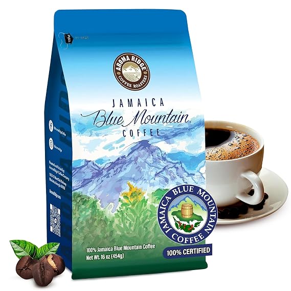 Jamaica Blue Mountain SPECIAL Peaberry Coffee | Wallenford | 1 LB Whole Bean| Medium Roasted - 100% Certified Authentic Jamaican Blue Mountain Coffee Beans Grade- Peaberry | Aroma Ridge.