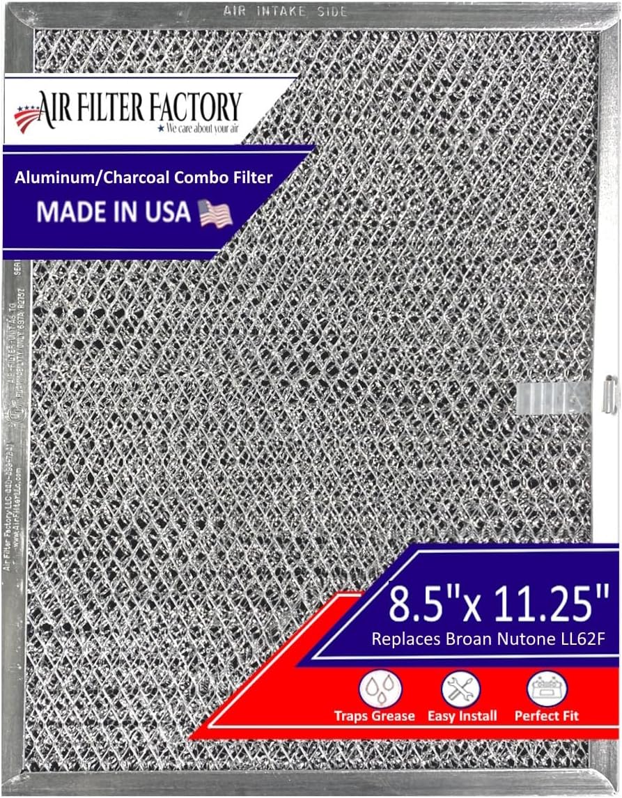 Air Filter Factory LL62F, LL6200, MM 6500 Compatible For Broan Nutone Aluminum Grease Mesh Charcoal Carbon Combo Range Hood Filter