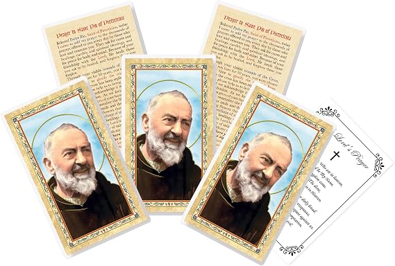 Father Pio Prayer Card - The Lord's Prayer - 5 Laminated Double Sided Padre Pio Holy Card for Daily Prayers - Padre Pio Healing Prayer Card, Patron Saint of Stress Relief Themed Set, 6 Items