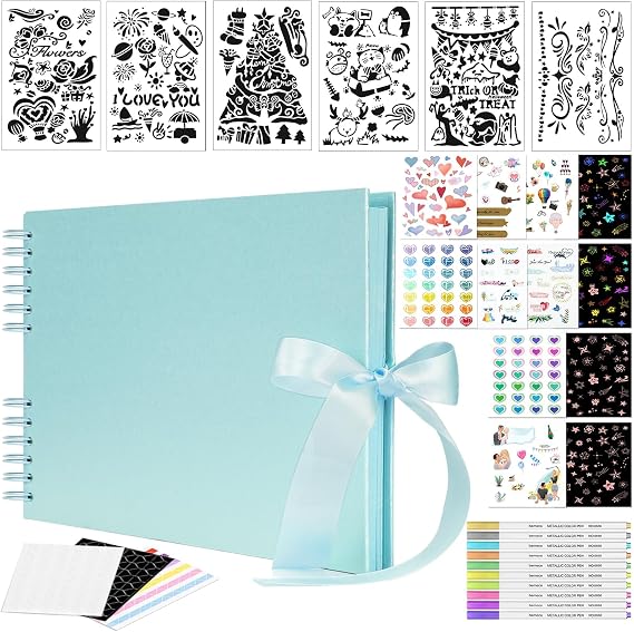 Bemece Scrapbook, 12 x 8 Inches Scrapbook Albums With 80 Pages, DIY Memory Scrap Book For Wedding, Anniversary, Birthday, Travel, Friends, Baby - Blue.