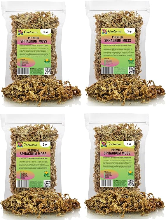 Premium Sphagnum Moss - 20 Quart - Organic Hand Mixed New Zealand Long Fibered Sphagnum Moss Orchid (4 Bags of 5 Quart)