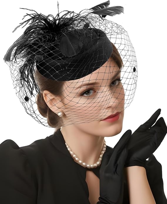 Pillbox Hat with Veil Vintage Fascinators for Women Tea Party Bridal Wedding Halloween First Communion Hats