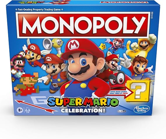 Monopoly Super Mario Celebration Edition Board Game for Super Mario Fans for Ages 8 and Up With Video Game Sound Effects, Multicolor