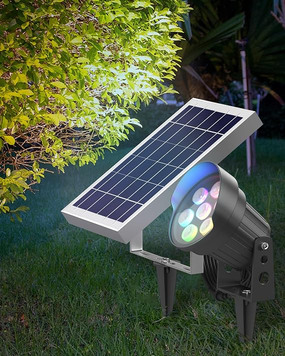 Ofuray Solar Spot Lights Outdoor, RGB Color Changing, 8 Lighting Modes | IP67 Waterproof 5000mAh Dusk to Dawn Landscape Spotlights, 9.8ft Cable, Outdoor Lights for Patio, Yard, Garden & Decor
